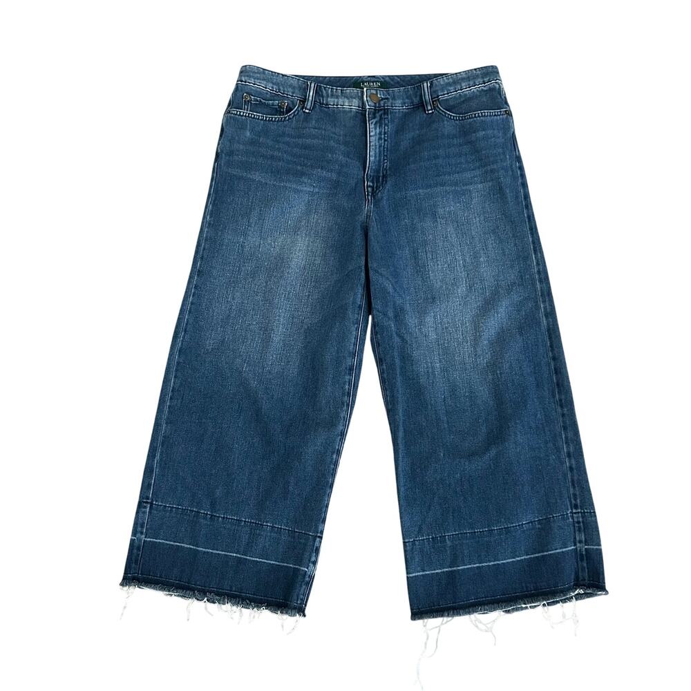 Lauren Ralph Lauren women's wide leg high rise raw edge cropped jeans size 14